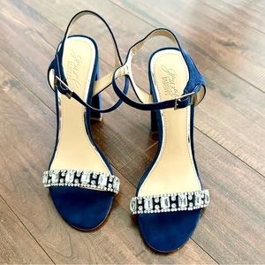 Jewel Badgley Mischka Navy Hendricks Velvet Sandal Sz-8
